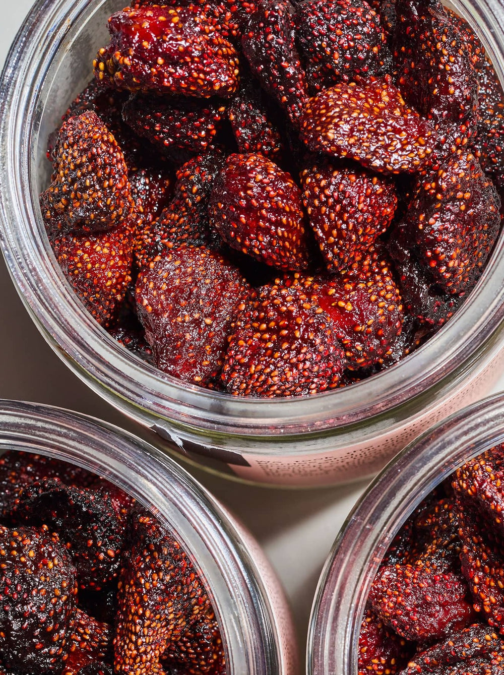 Open Jars Of Spicy Strawberry Fruit Snack