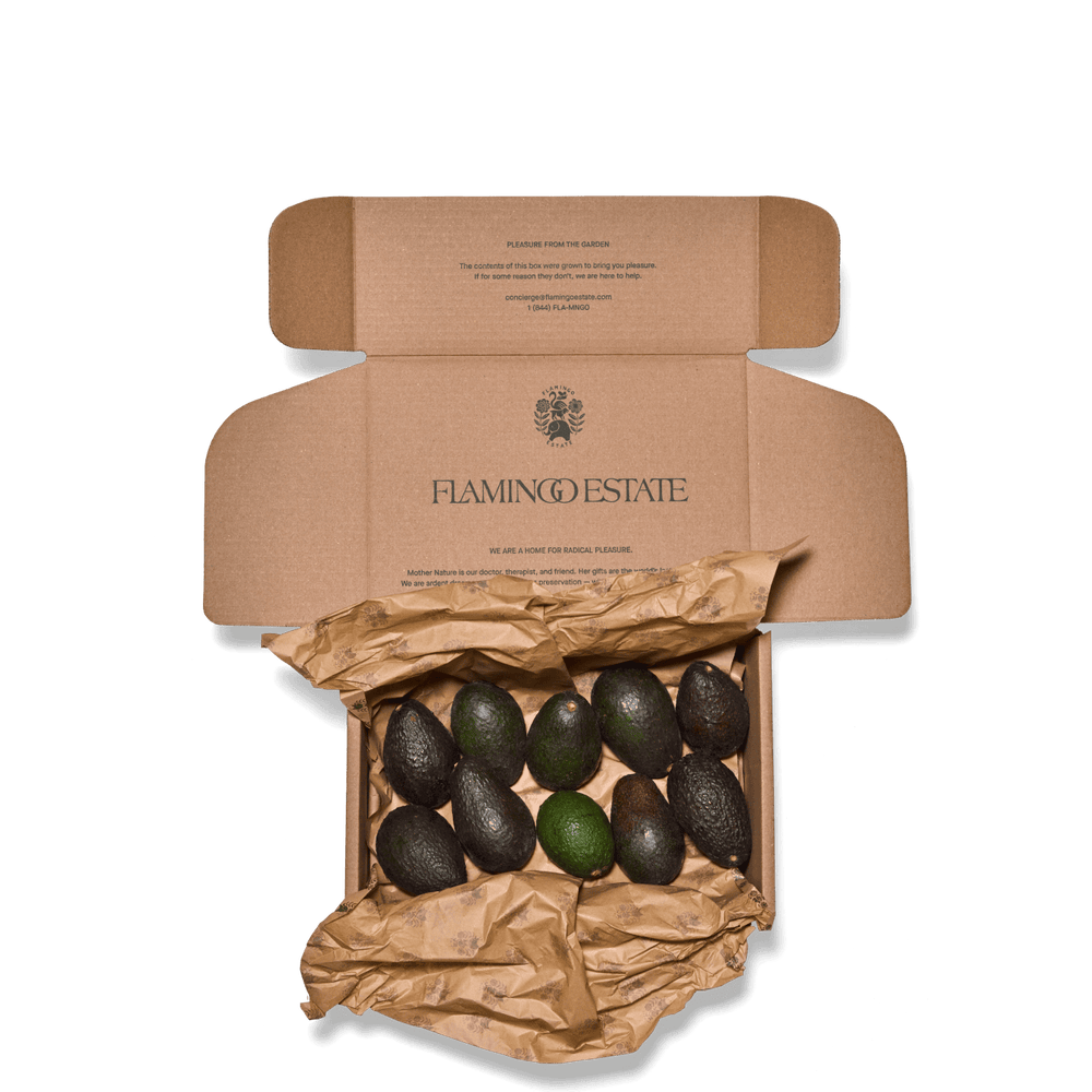 Open Flamingo Estate Box Containing Avocados